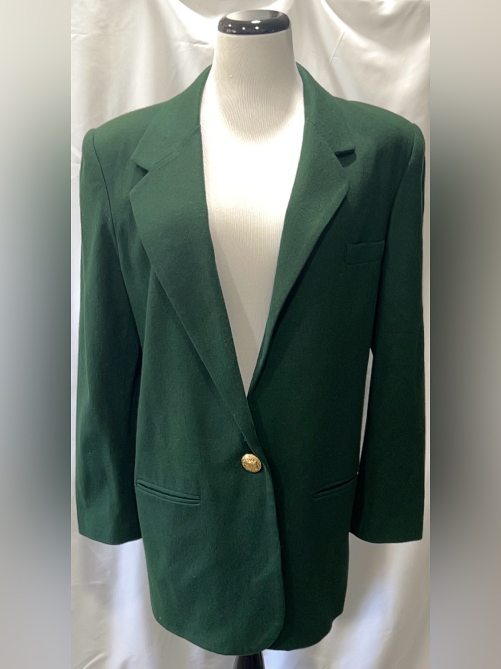 Jacqueline Ferrar Womens Blazer Size 14 Dark Green 100% Wool Gold Crest Buttons
